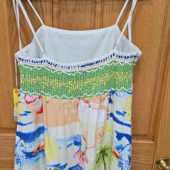 C&C California White Dress with Blue and Green Beach Patterns, XL, NWT - Picture 7 of 16